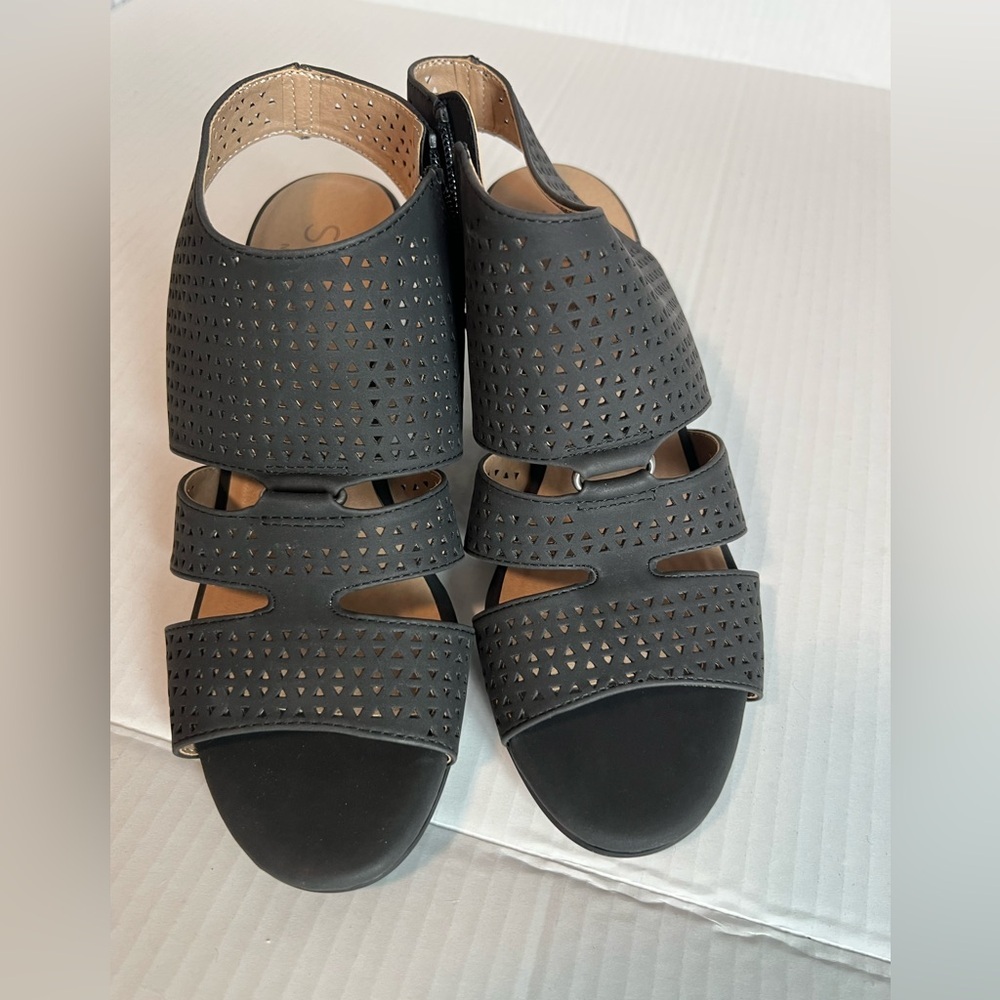 SOUL Naturalizer Black Perforated Strappy Sandals